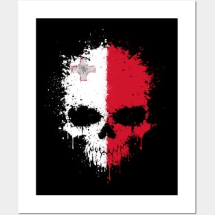 Chaotic Maltese Flag Splatter Skull Posters and Art